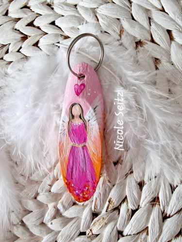 Schlüssel-/Taschenanhänger * Engel * handbemalt * Holz * Rosa-Pink * Herz
